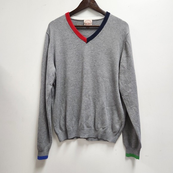 Vintage Brooks Brothers Mens V Neck Pullover Sweater Size L Supima Cotton Gray - Picture 1 of 8